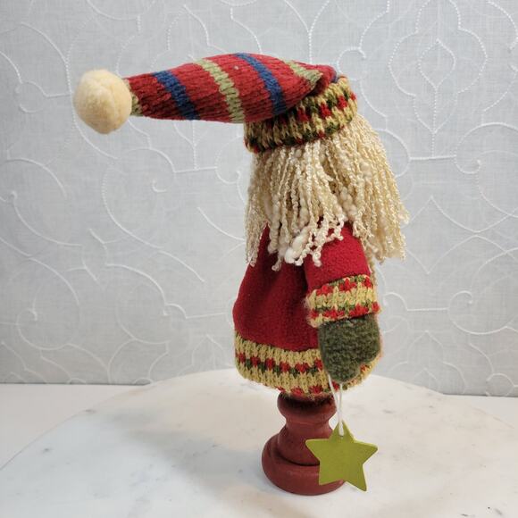 Four Star Primitive Santa Holding Star Plush 9" Wood Pedestal Handmade 2006 - Picture 6 of 16